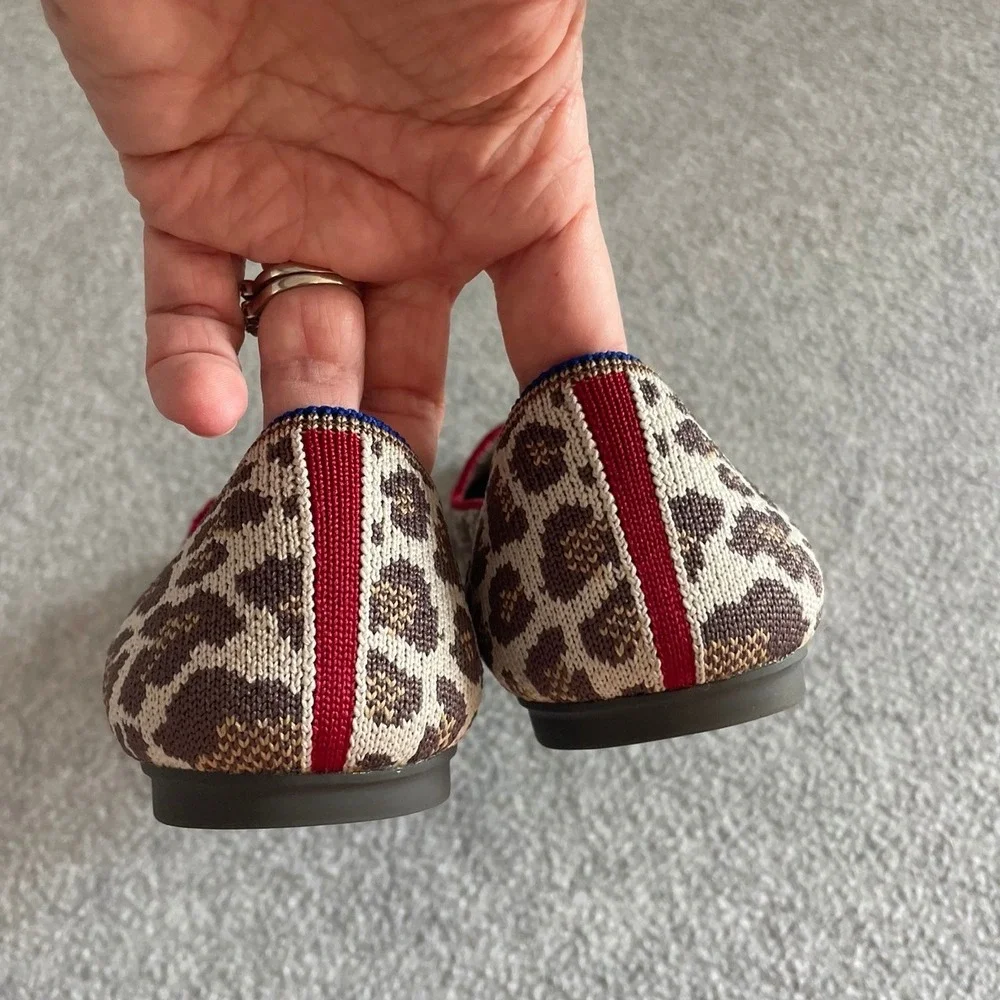Rothys The Loafer Mocha Spot Retired Knit Flats Red Trim Womens Size 8 - Picture 4 of 7